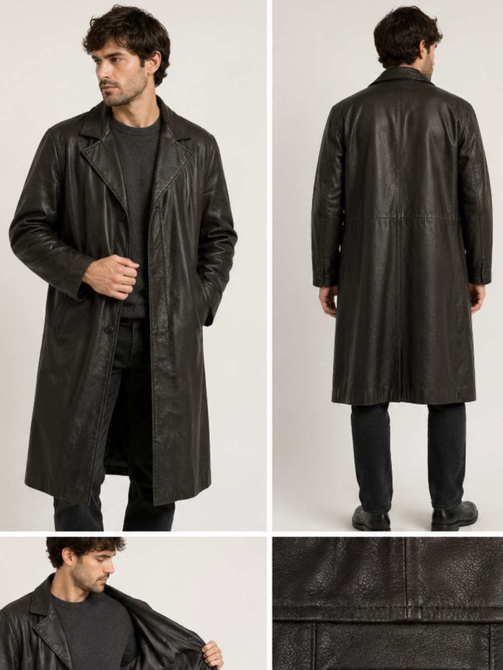 VTG LA MATTA Black Lambskin Leather Trench Coat Men’s IT 60 US 50 Made In Italy